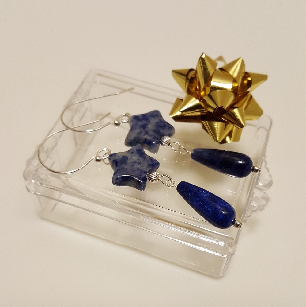 Teardrop Star Lapiz Lazuli Sterling Silver Earring