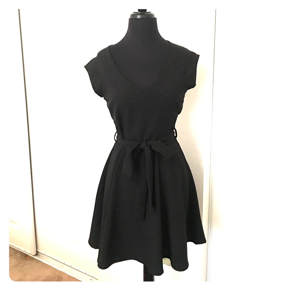 Skater skirt Black Dress w/ open back/lace Detail