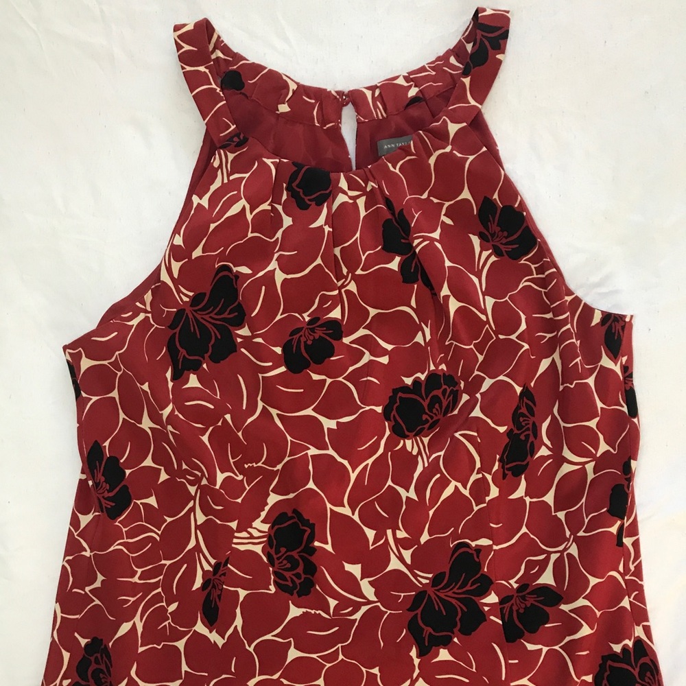 Red, cream, and black shell tank from Ann Taylor.