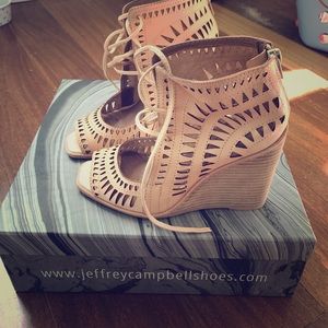 Jeffrey Campbell Rodillo-Hi wedges. nude size 6