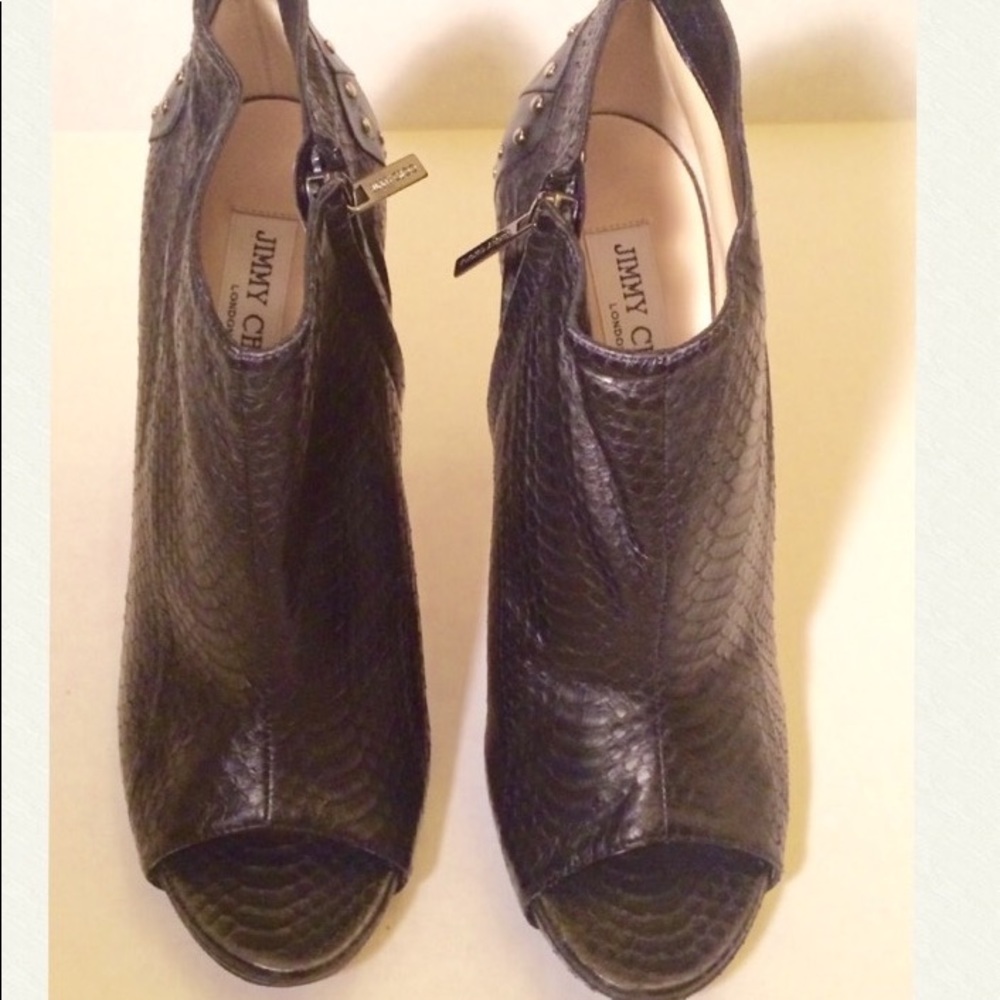 Jimmy Choo black snake skin booties