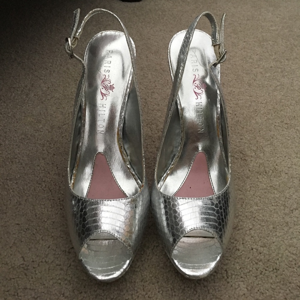 Silver Paris Hilton Sling Backs