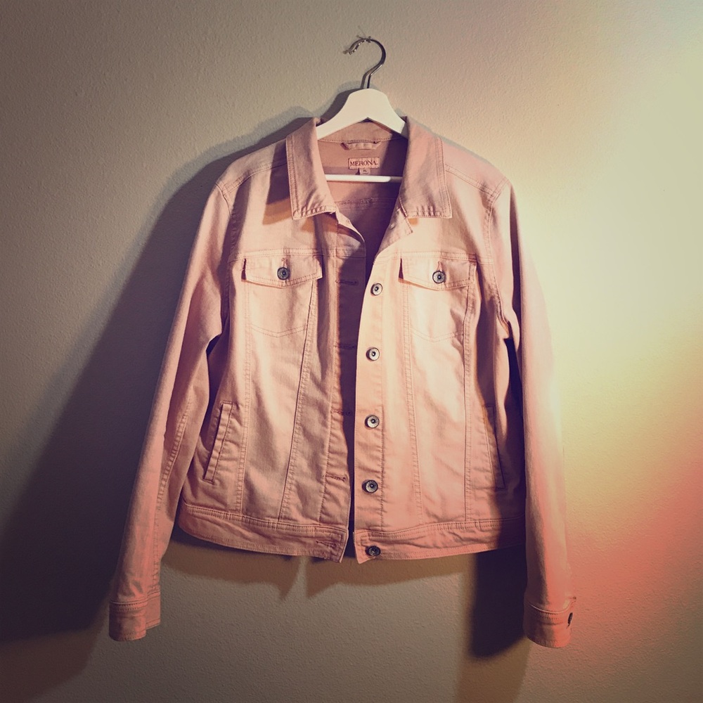 Merona, pink jean jacket, size XL