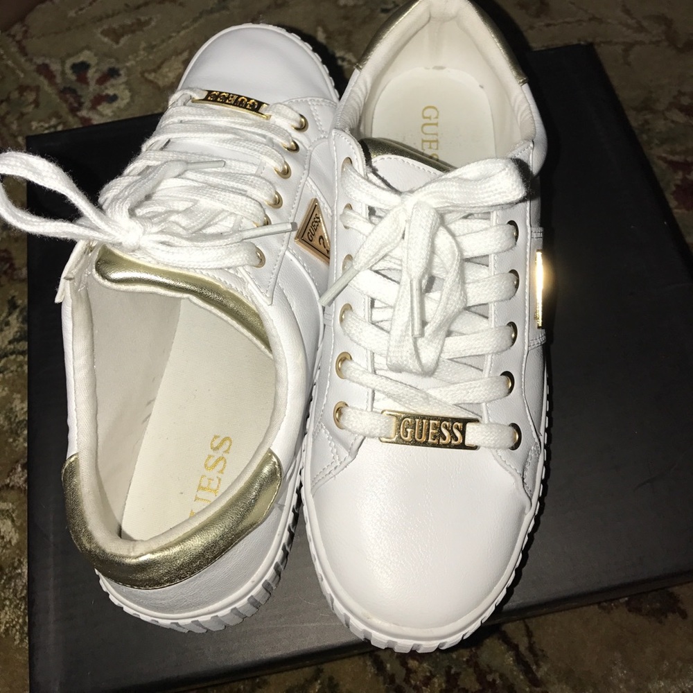 White and Gold Guess Shoes
