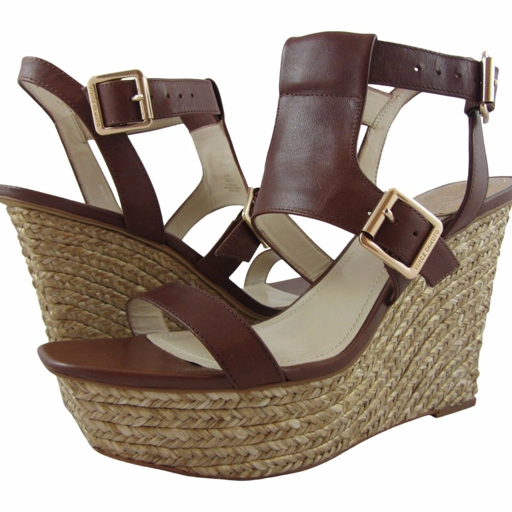 VINCE CAMUTO “NOLI” RAFFIA COVERED WEDGE SANDAL