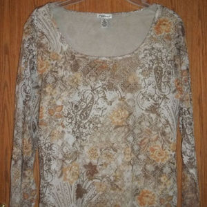 Floral Sheer Stretch 3/4 Sleeve Blouse sz S