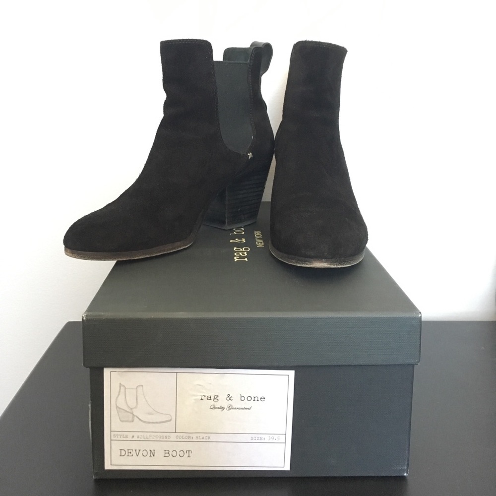 Rag & Bone "Devon" Black Suede Ankle Boot Sz 39.5