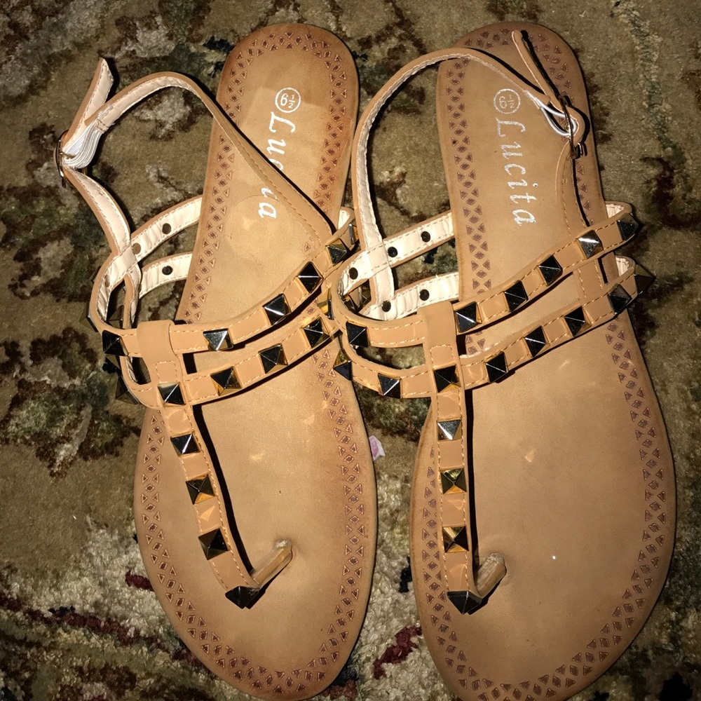 Brown and Gold Lucita Sandals