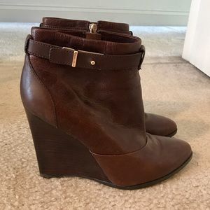 Coach Brown Leather Wedge Booties