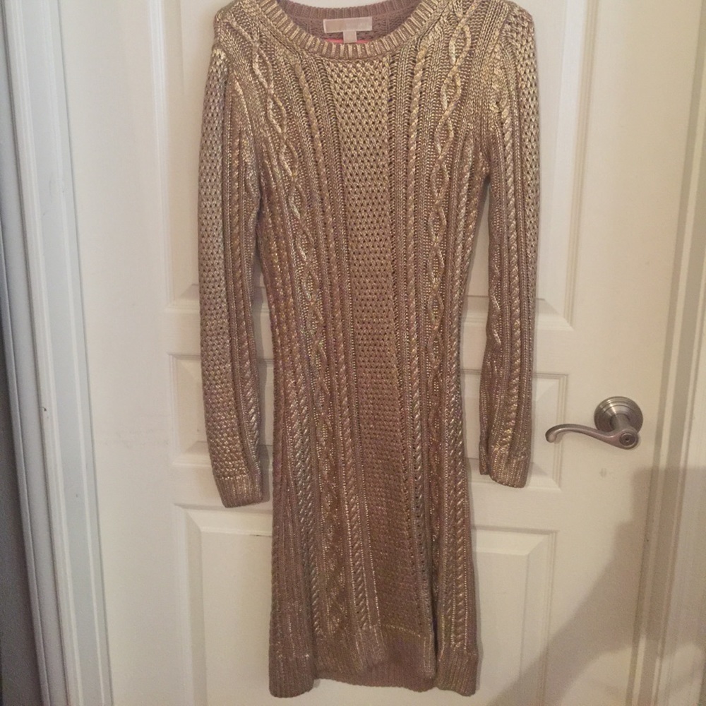 Michael Kors gold sweater dress metallic
