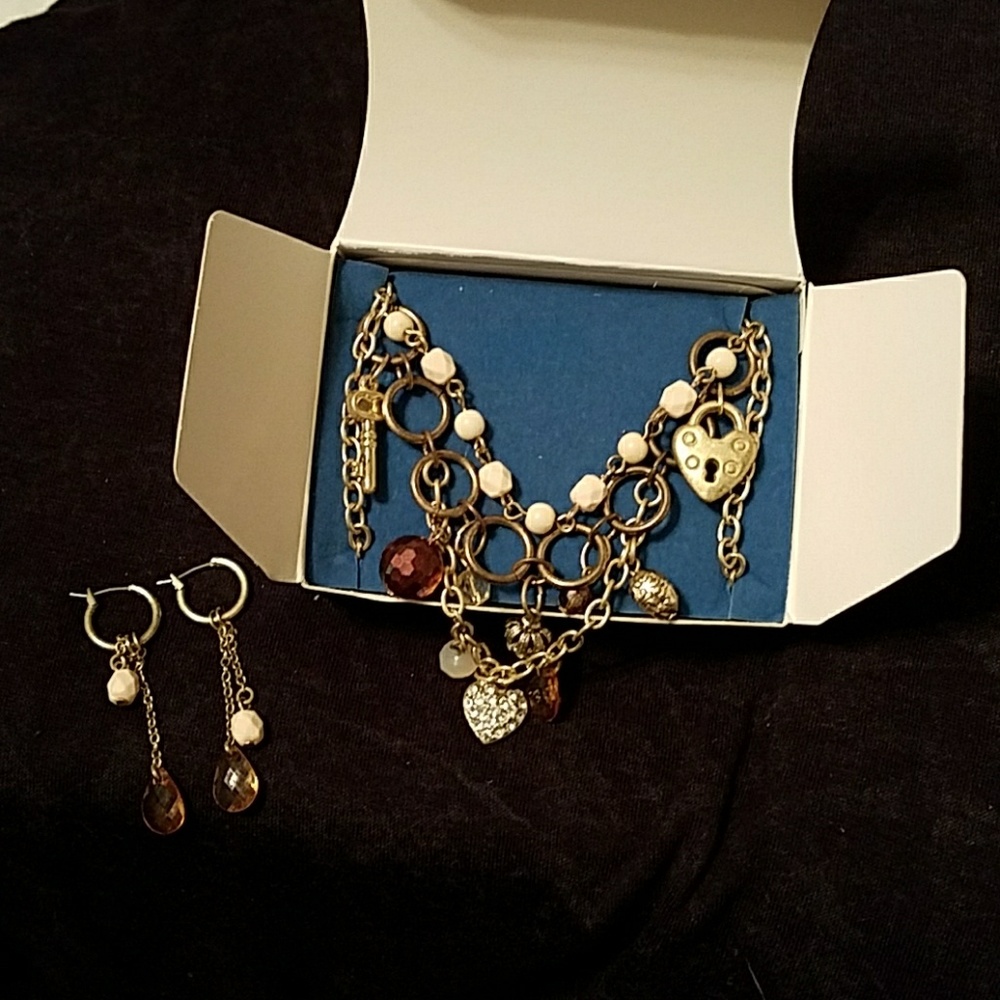 Avon goldtone key to my heart necklace w/earrings