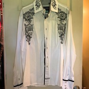 English Laundry Shirt White Black Embroidery xl