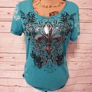 Teal Top with Fleur de lis