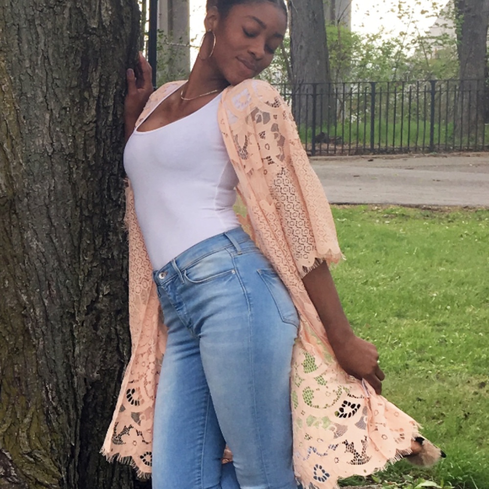 Forever 21 Lace Kimono in Blush