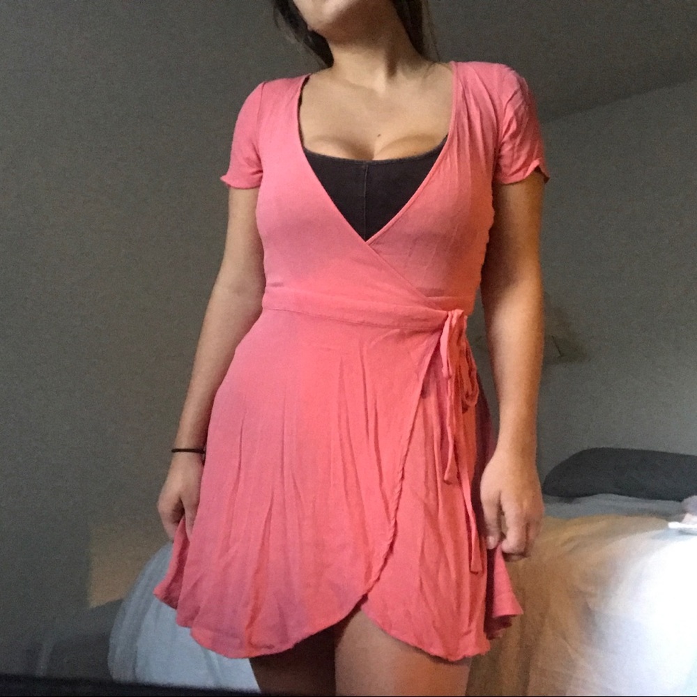 coral wrap dress