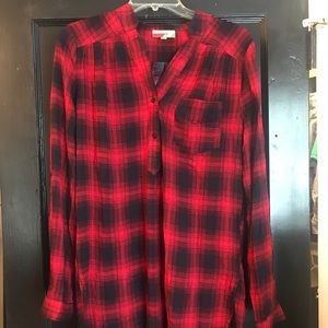 Red plaid long sleeve blouse