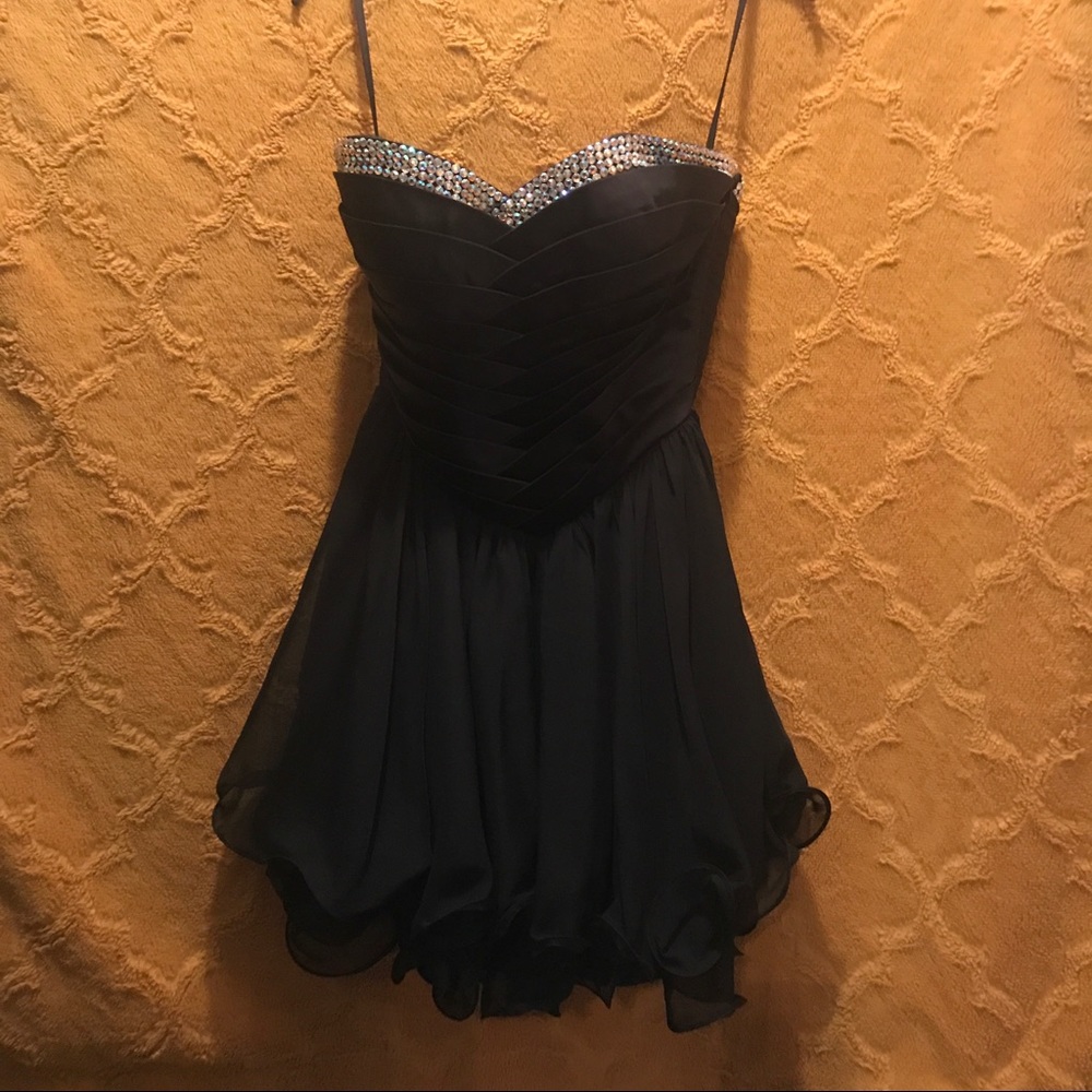 Black strapless La Femme dress