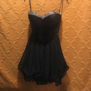 Black strapless La Femme dress