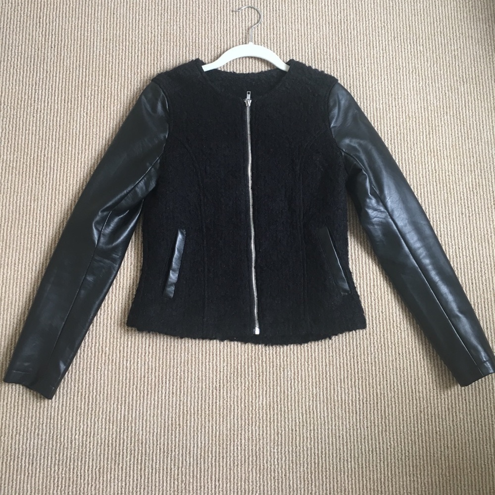 HM vegan leather/shearling black jacket, size 6