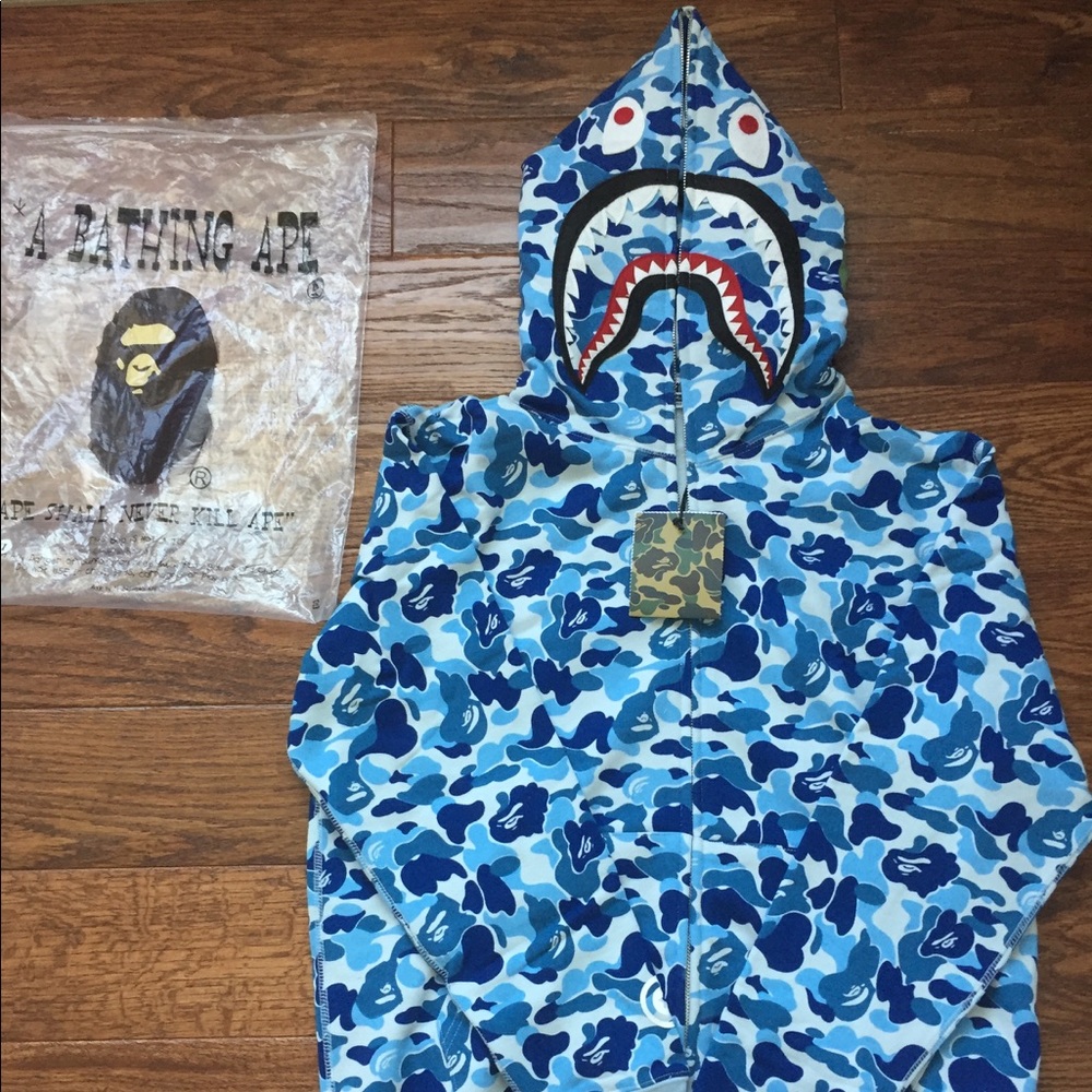 100% Authentic Bape Sky Blue Shark Camo Hoodie