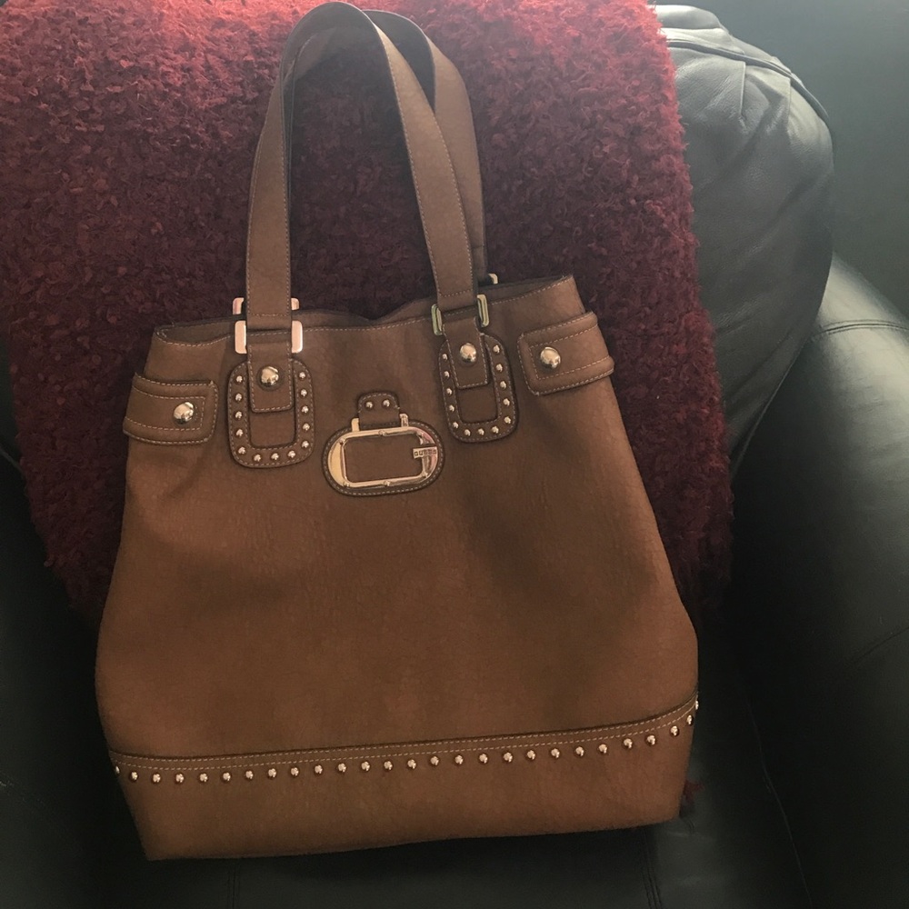 Guess Leather Purse/Tote With Gold Tone Studs