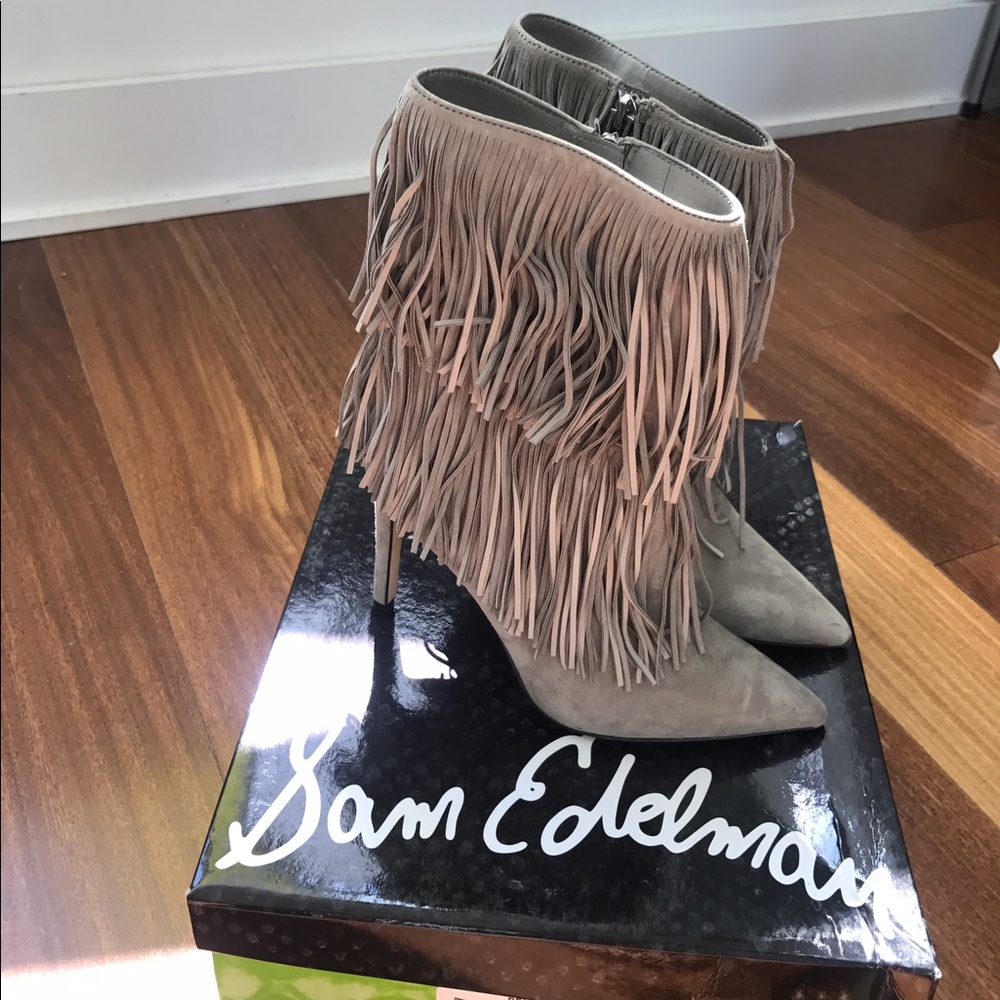 Grey Suede Fringe Boots size 6