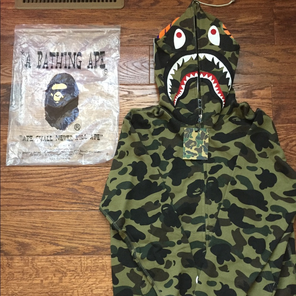 100% Authentic Bape Green Shark Camo Hoodie