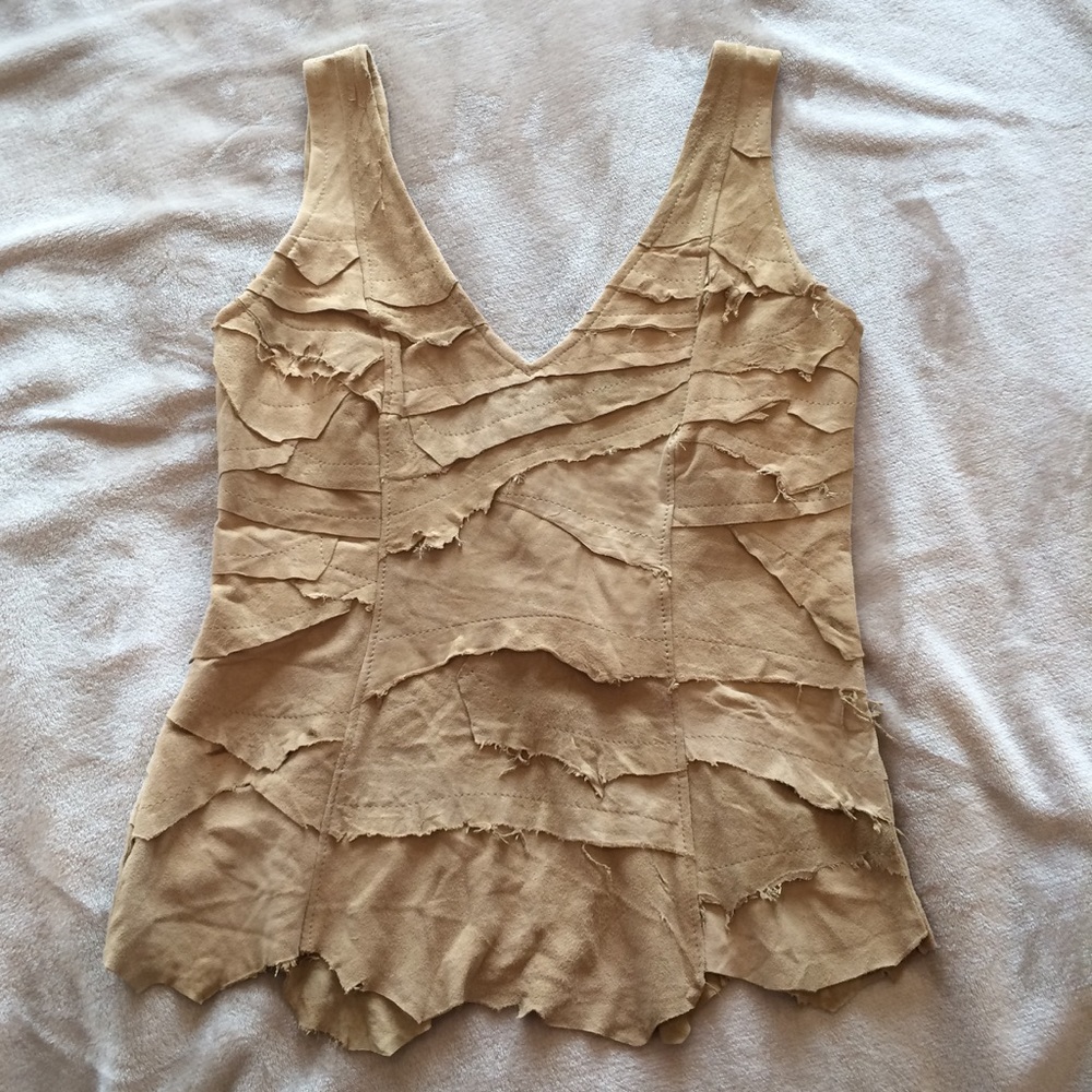 Brazilian Handmade Beige Suede Leather Top