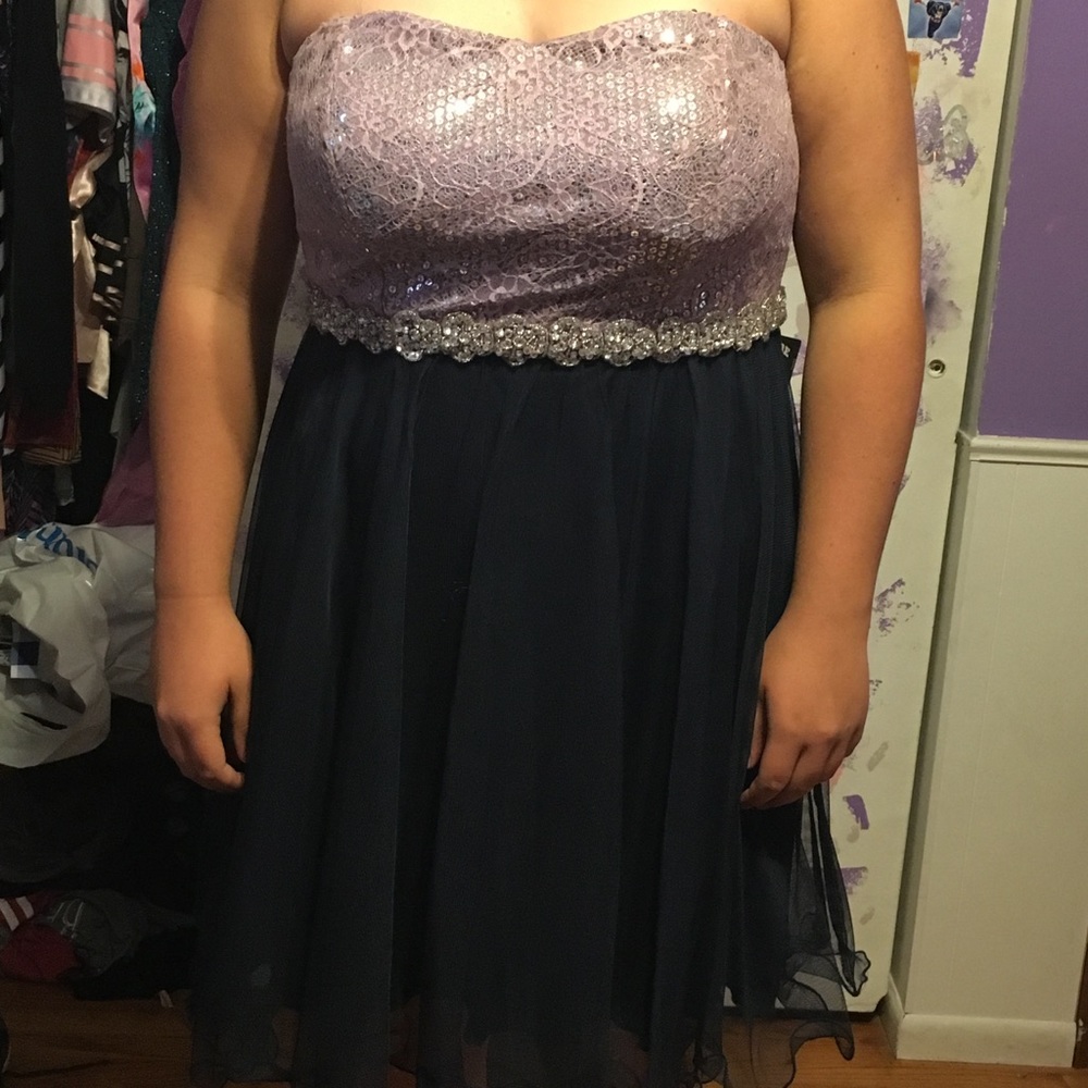 lavender and navy blue dress. great for dances