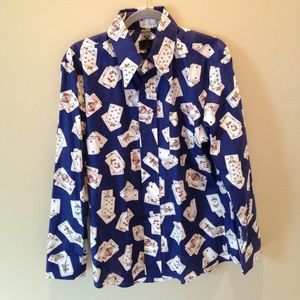 h.i.s Navy Poker Print Button Down Shirt