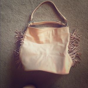 Light pink leather and fringe purse
