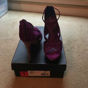 Jewel pink suede platform stilettos