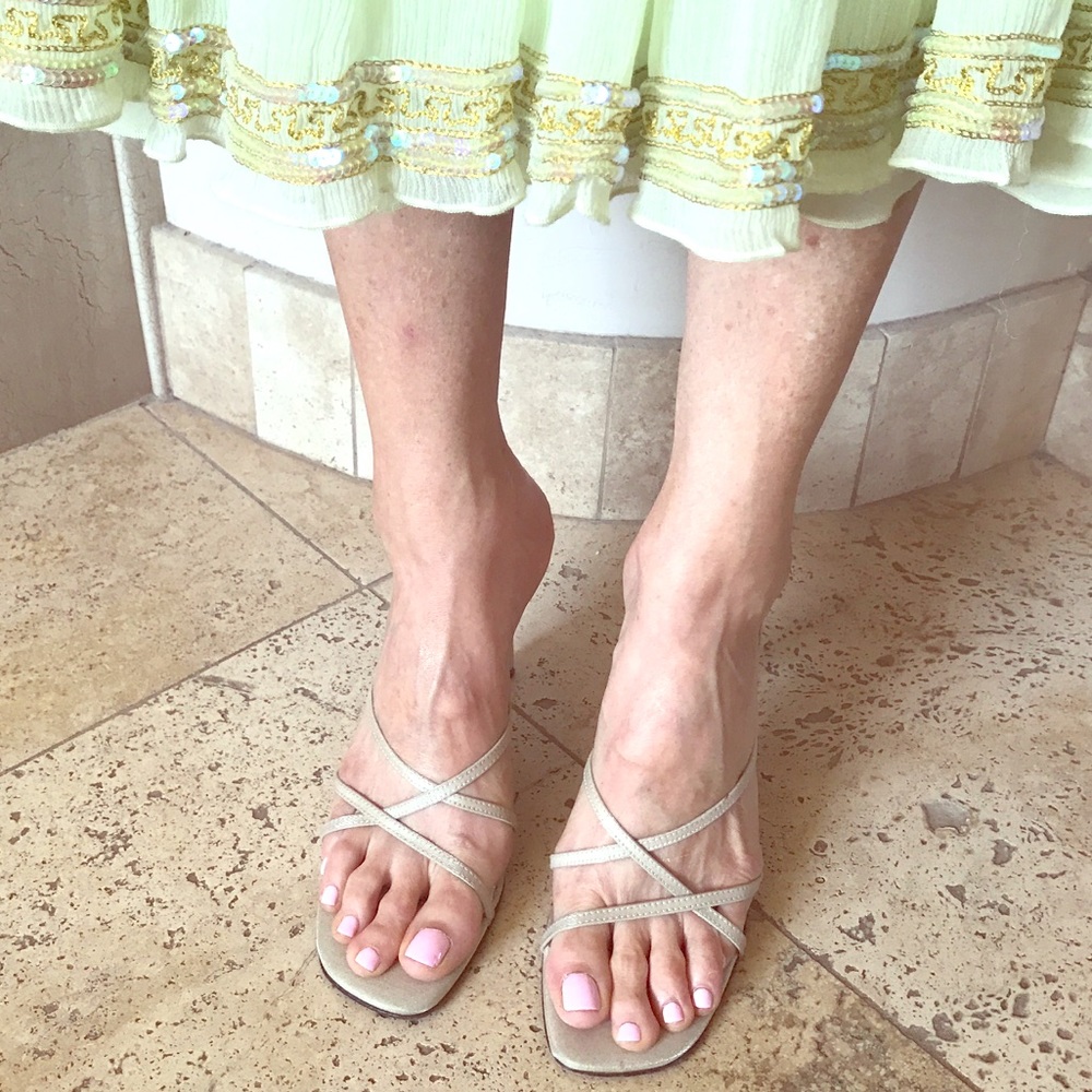 Stuart Weitzman Silver Gold Metallic Strappy Heels
