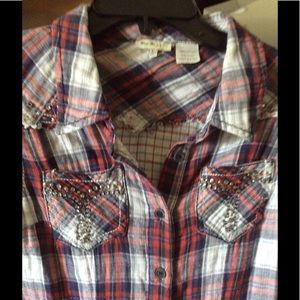 MISS ME GIRLS PLAID TOP LARGE