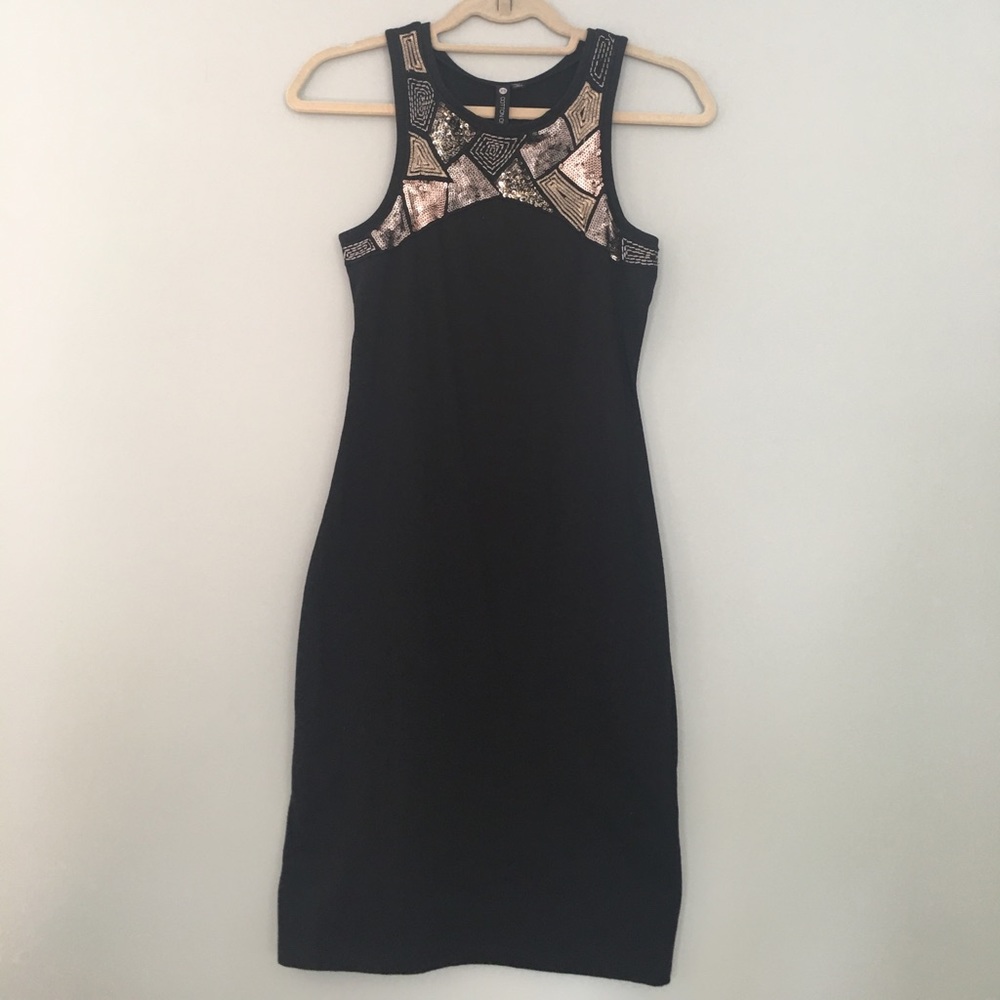 Black Mini Dress with Beaded Neckline