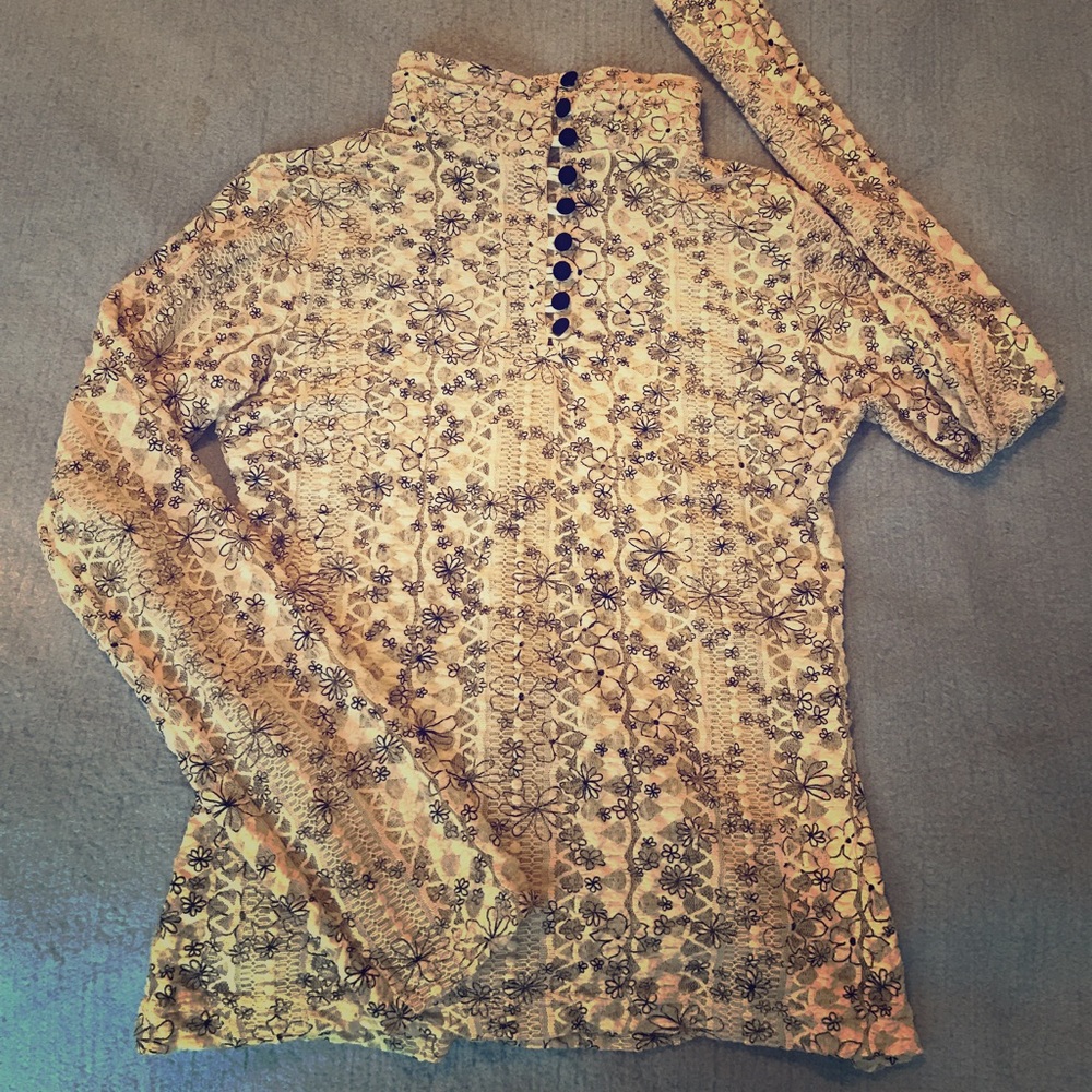 Signal Dekel Button Back Faux Turtleneck Sheer Top