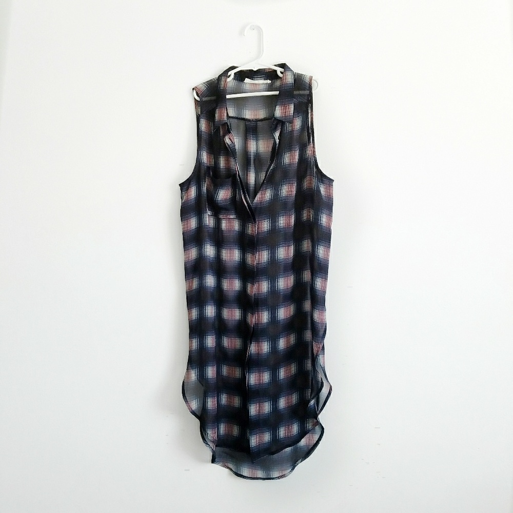 Lush Sheer Flowy Plaid Dress