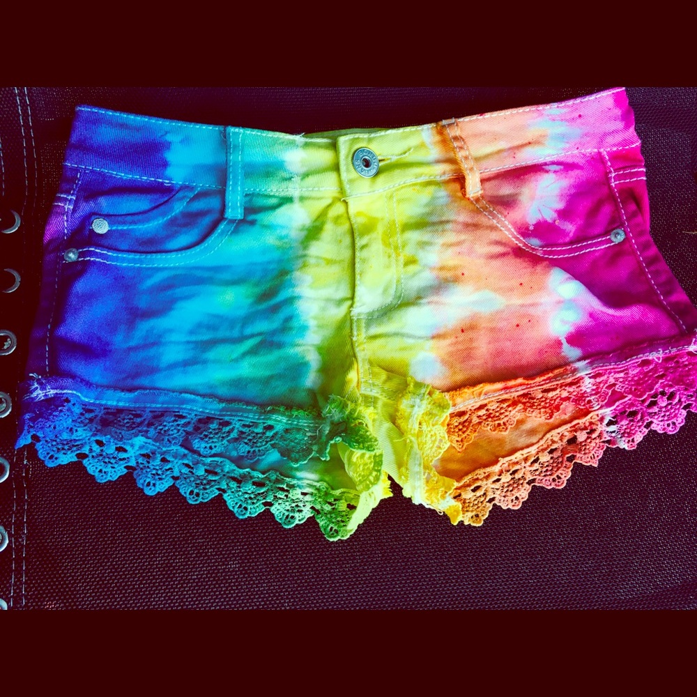 Handmade rainbow denim shorts