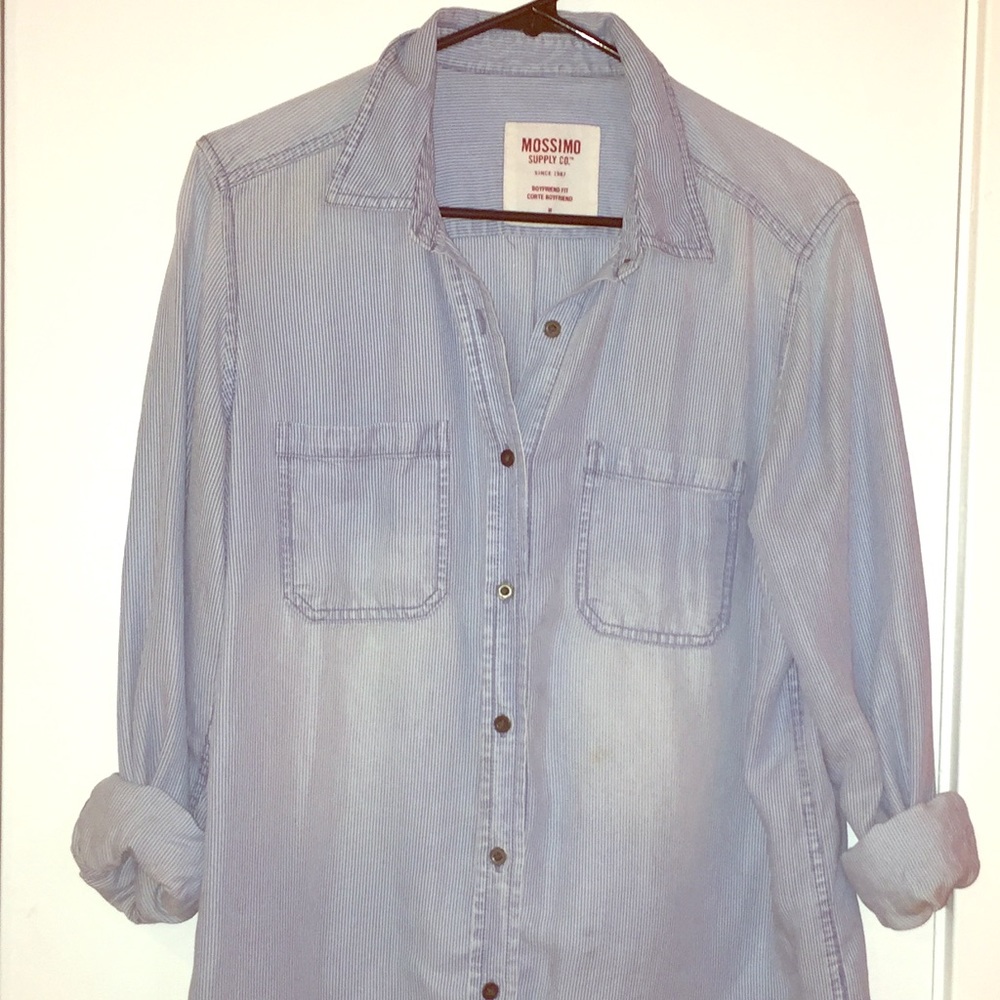 Light blue chambray button down.
