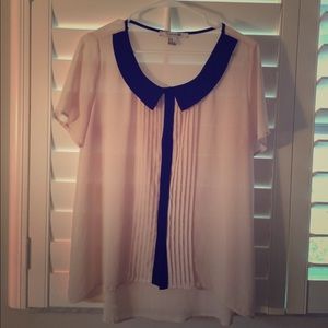 Blush Crepe Top with Black Lapel