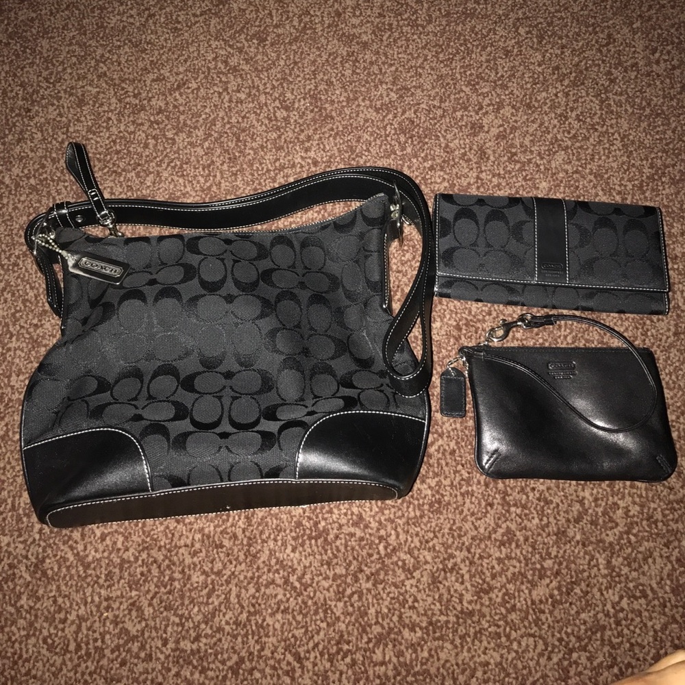 Coach Signature C Shoulder Tote Bag Set Black