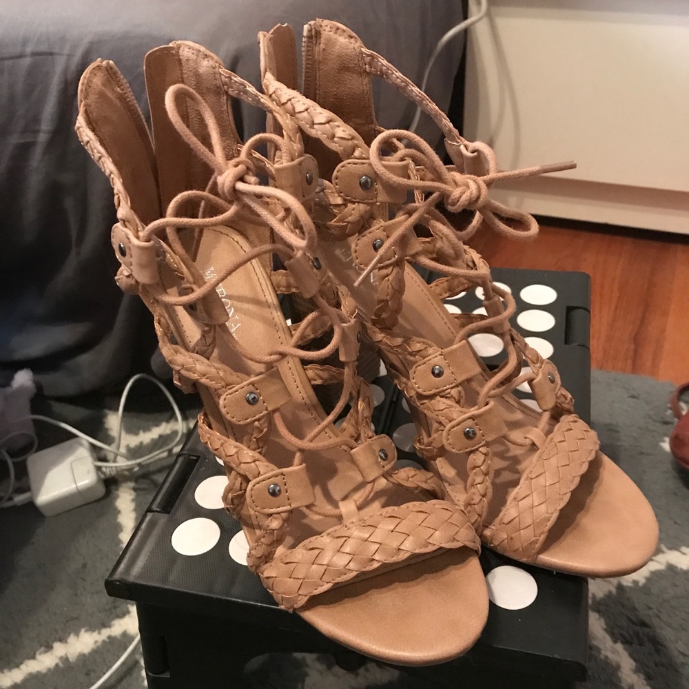 Lace up nude heels