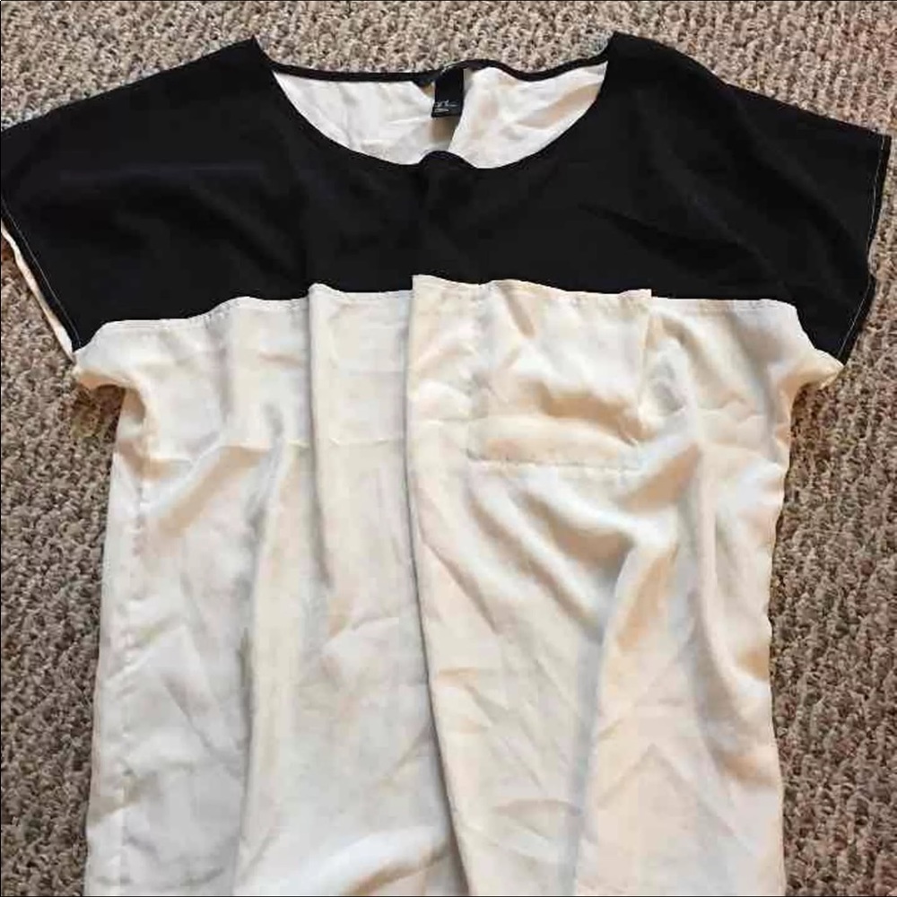 H&M Black and Cream Pocket Blouse