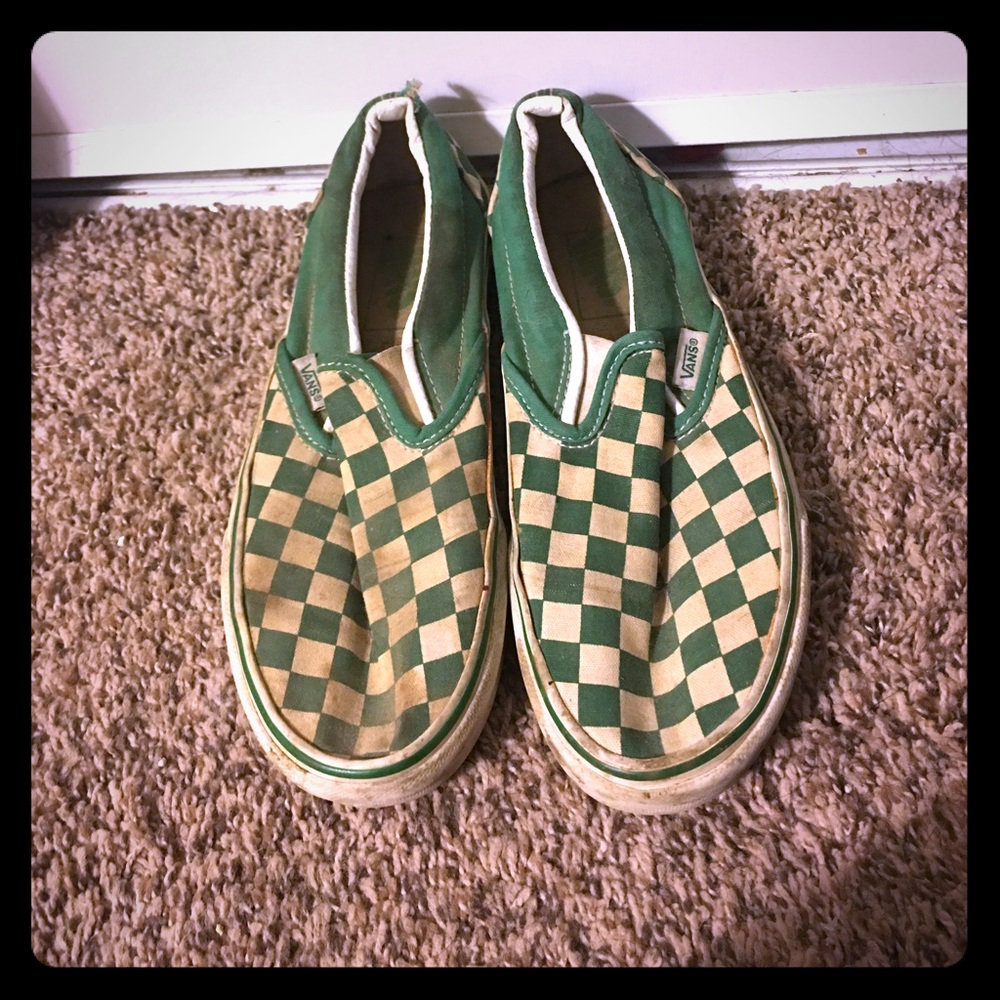Green and white checkered vans.