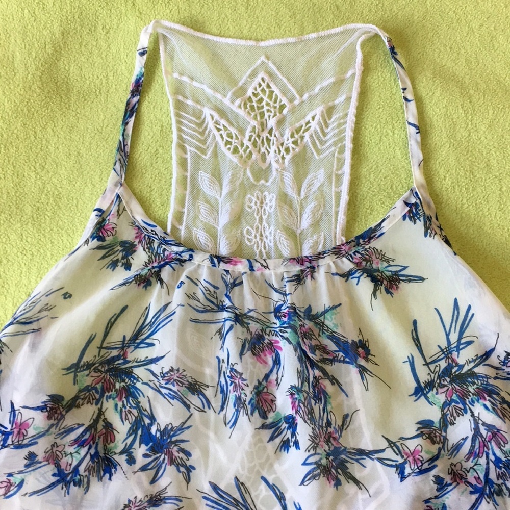 Sheer Floral High Low Tank