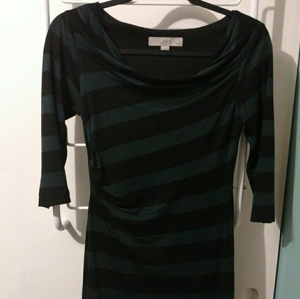 Black/green striped cowl neck 3/4 length dress XXS