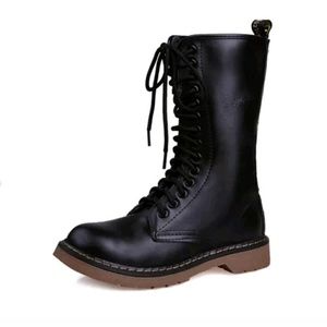 Black Zipper Combat Boots Lace Up