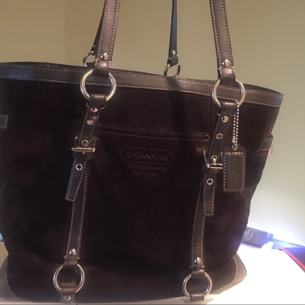 Brown Suede & Leather w/ metal hardware Tote bag