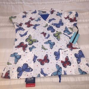 NWT - Cherokee Butterfly Scrub Top - Size Large