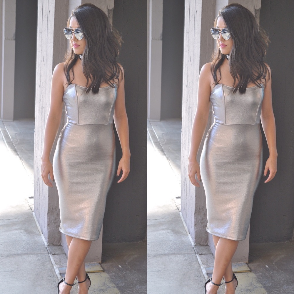Metallic Bodycon Midi Dress